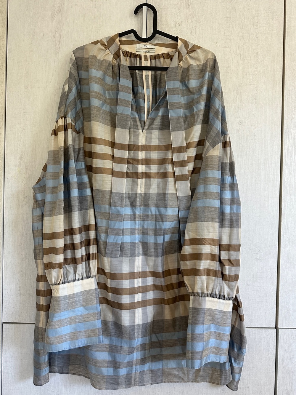 Co - Designer Silk/Wool Tunic in Blue, Brown, Cream